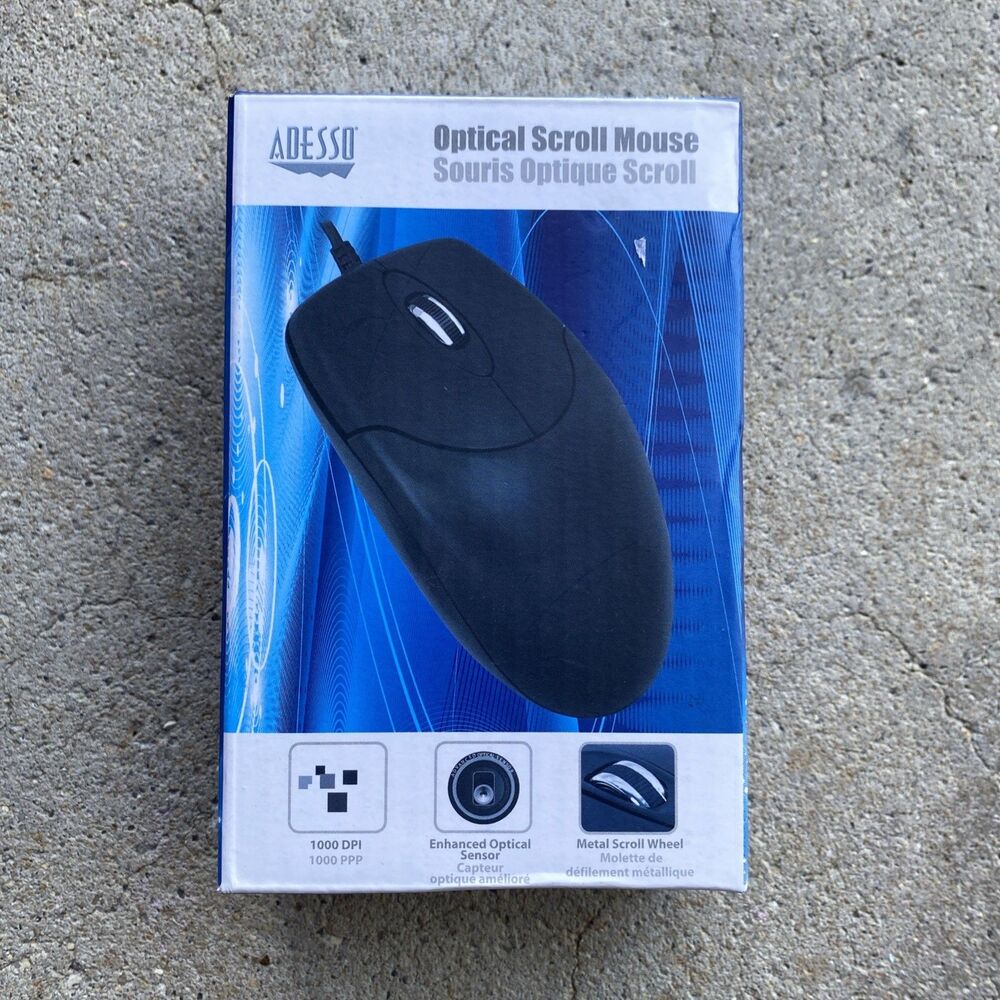 ADESSO HC-3003US Optical Scroll Mouse , Enhanced Optical Sensor ,1000DPI - New